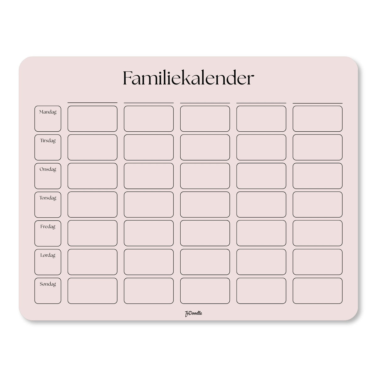 Rosa ToDoodle familiekalender med stor skrivetavle til aftaler og gøremål