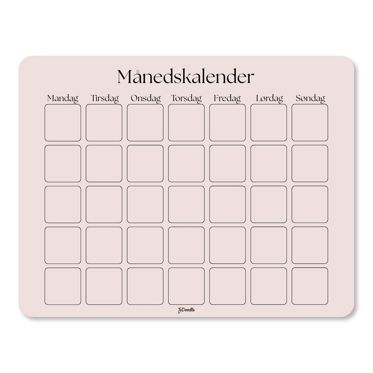 Rosa ToDoodle månedskalender med overblik over hele måneden