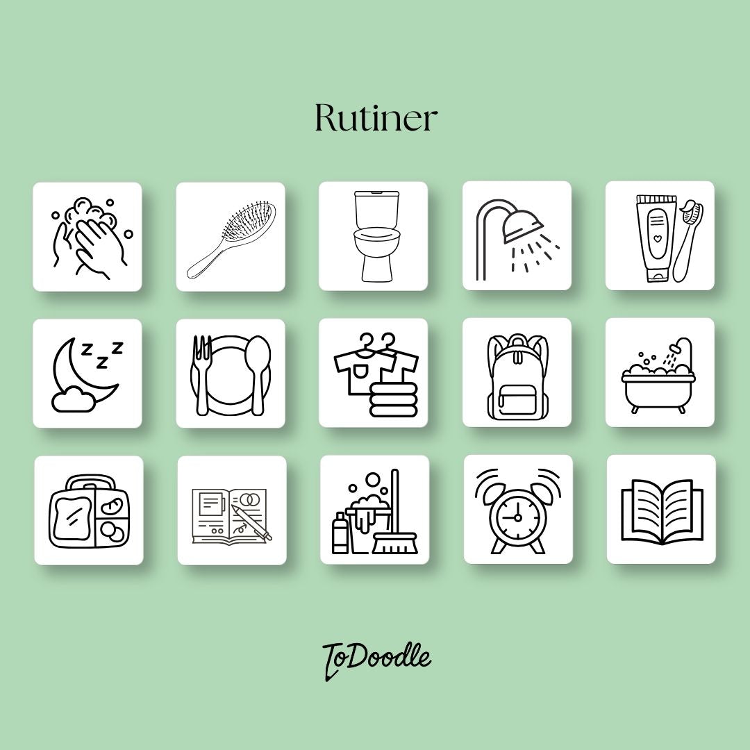 ToDoodle pictogrammer pakke 1 med 15 motiver til hverdagens rutiner