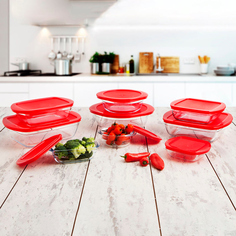 Rund madkasse med låg Ô Cuisine Cook & Store 21 x 21 x 7 cm Rød 1,1 L Silikone Glas (5 enheder)