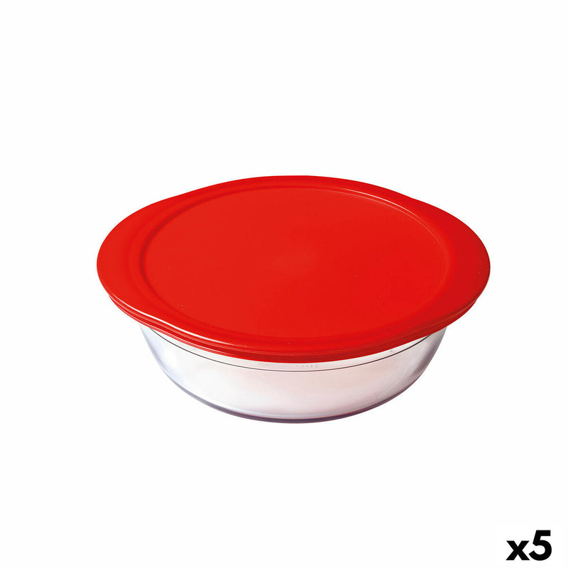 Rund madkasse med låg Ô Cuisine Cook & Store 21 x 21 x 7 cm Rød 1,1 L Silikone Glas (5 enheder)