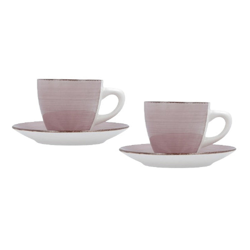 Set med kopper og underkopper Quid Vita Morning Pink Keramik (4 Dele) (6 enheder)