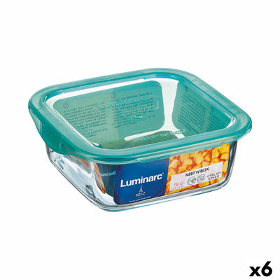 Firkantet madkasse med låg Luminarc Keep'n Lagon 10 x 5,4 cm Turkisblå 380 ml To-farvet Glas (6 enheder)