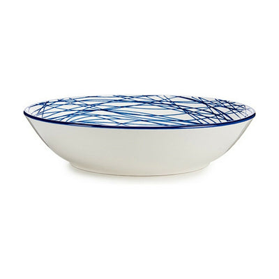 Dyb tallerken Striber Porcelæn Blå Hvid 6 stk 20 x 4,7 x 20 cm