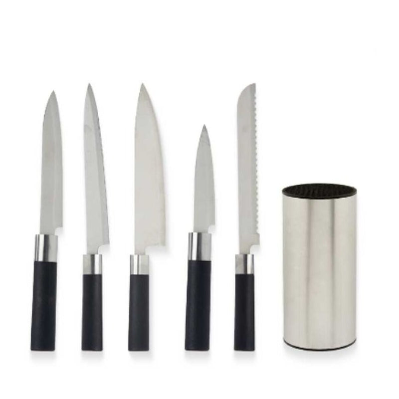 Sæt med køkkenknive og holder Sort Rustfrit stål Polyetylen ABS 11 x 35 x 11 cm (6 enheder)