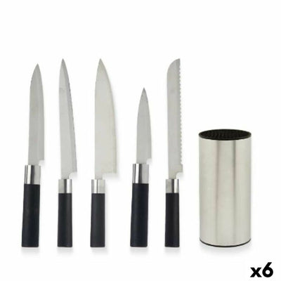 Sæt med køkkenknive og holder Sort Rustfrit stål Polyetylen ABS 11 x 35 x 11 cm (6 enheder)