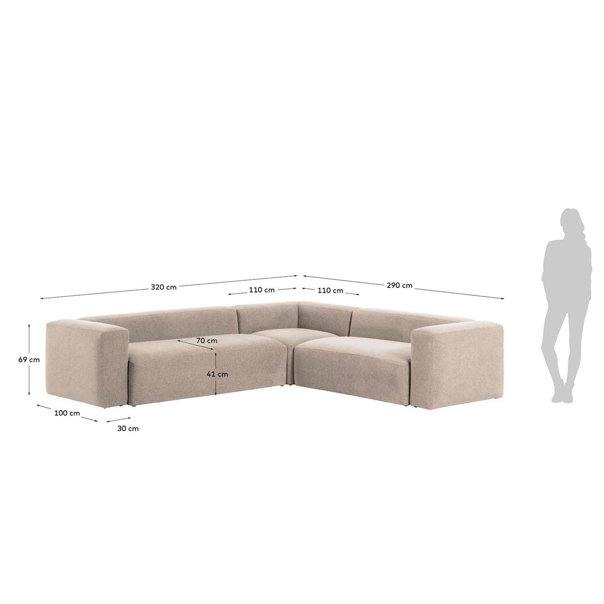 Kave Home Blok hjørnesofa i beige polyester