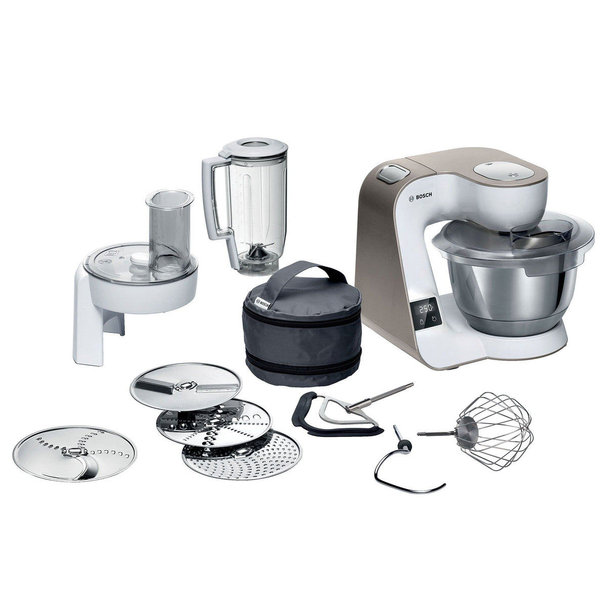 Bosch MUM5XW20 køkkenmaskine i hvid og champagne