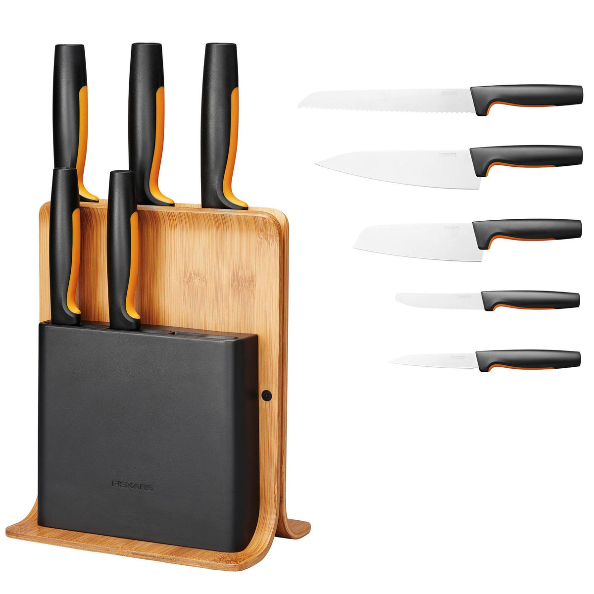 Fiskars Functional Form knivblok i bambus med fem knive