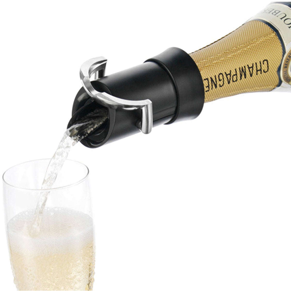 Champagnesaver fra Vacu Vin til at forsegle en åbnet champagneflaske