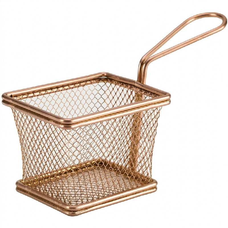Rektangulær mini friturekurv i kobber fra Genware til servering, 10 x 8 x 7,5 cm