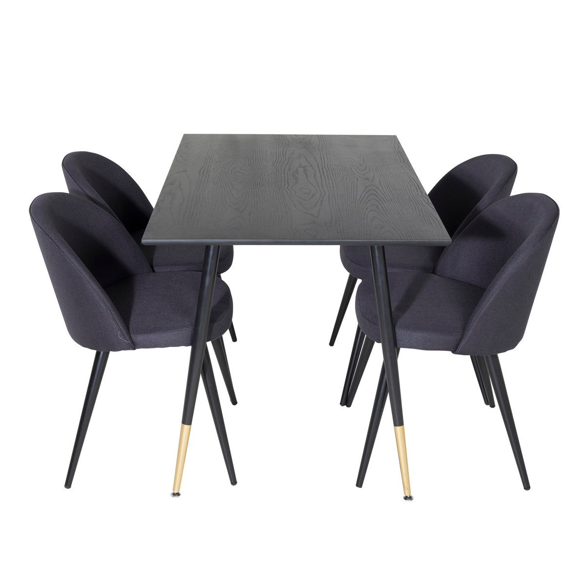 Venture Design Dipp spisebordssæt med sort bord og 4 stole i sort stof