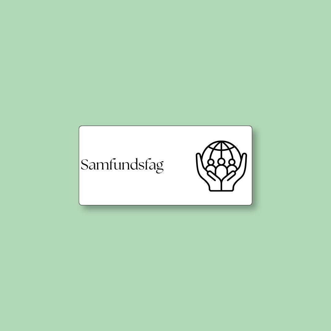 Hvid magnetisk ToDoodle skemabrik med motiv til faget samfundsfag
