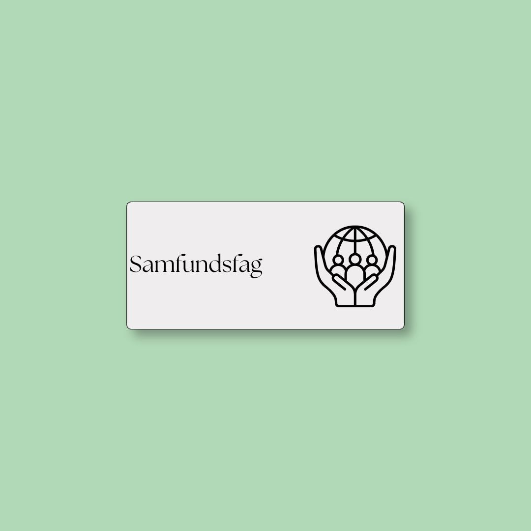 Grå magnetisk skemabrik med motiv til faget Samfundsfag fra ToDoodle DK