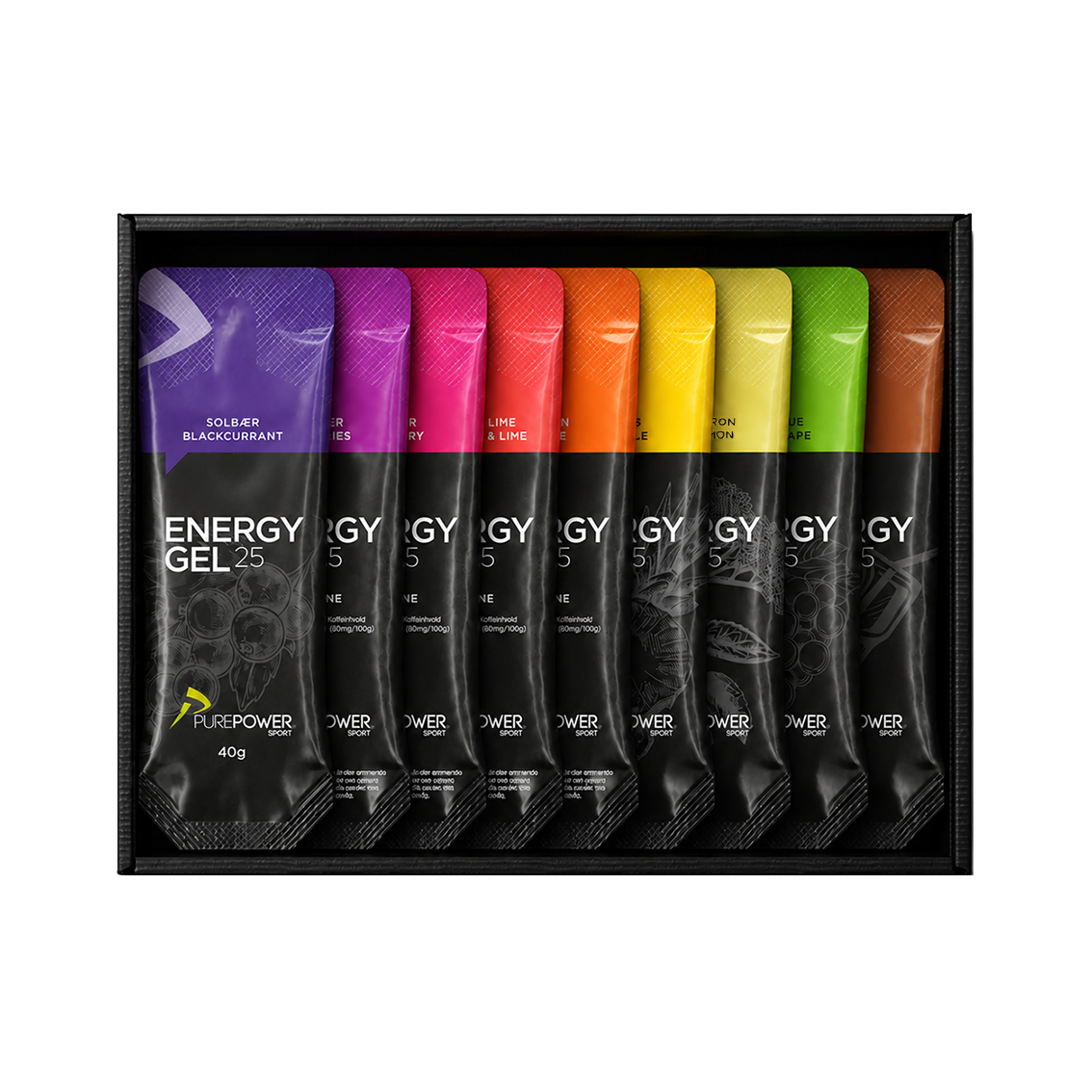 PurePower Energy Gel sample mix med ni forskellige gels à 40 g