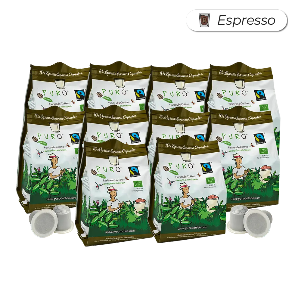 Puro Savanna espresso kaffekapsler, pakke med 100 stk.