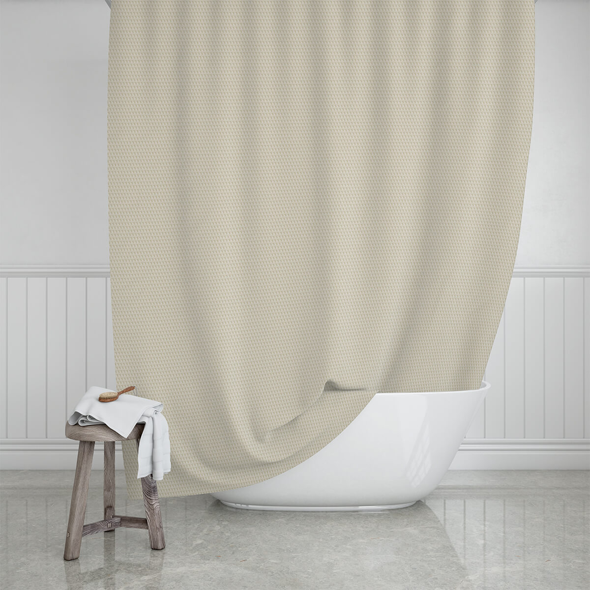 Badeforhæng i serien Camellia i farven sand, 180 x 200 cm