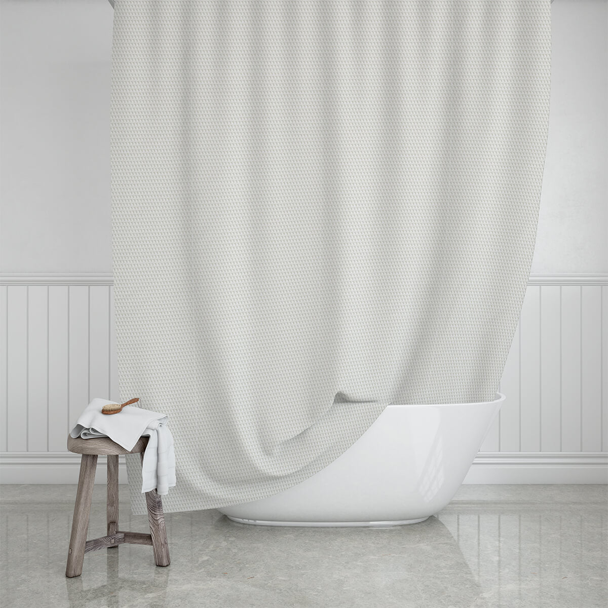 Hvidt badeforhæng i serien Camellia, 180 x 200 cm