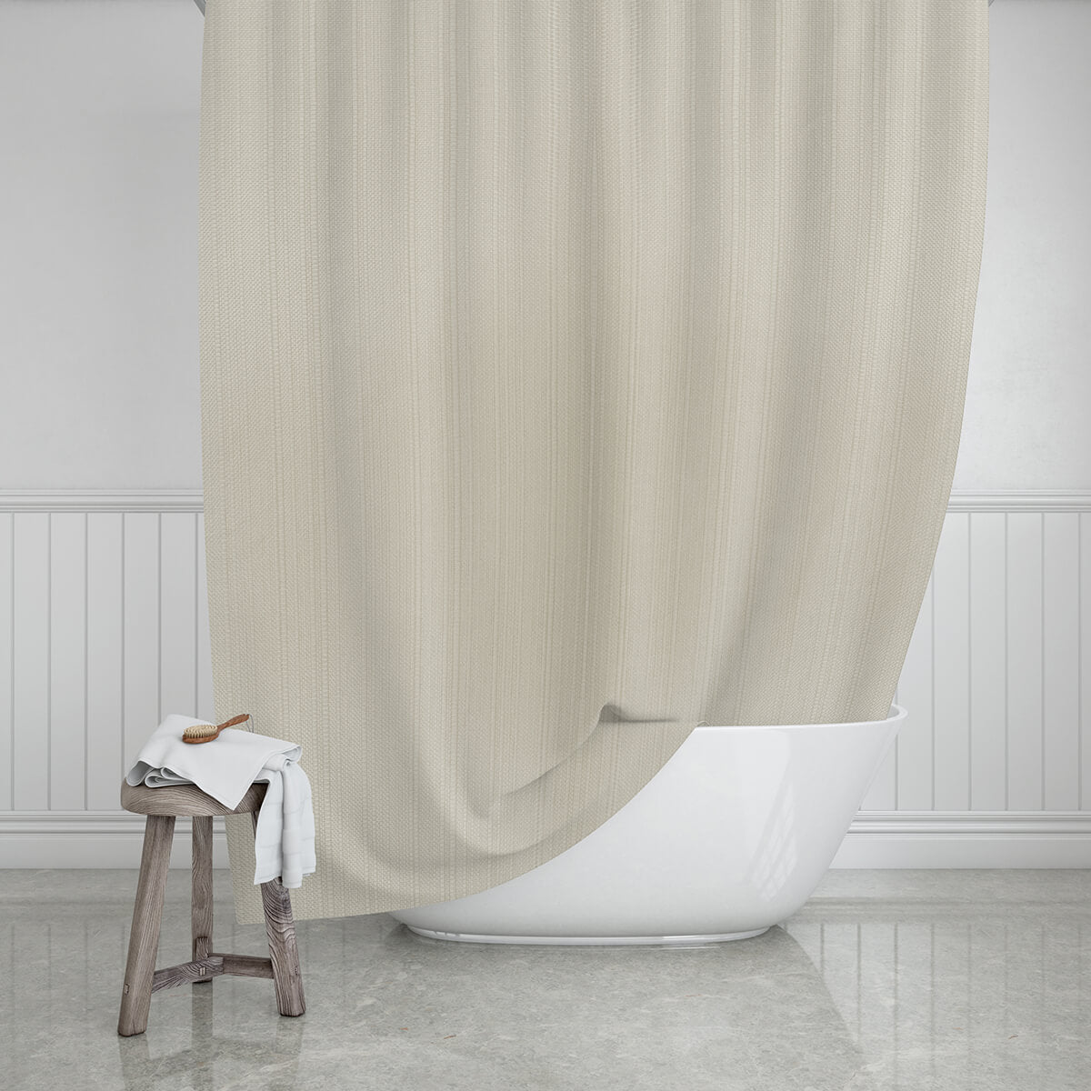 Badeforhæng i serien Etherea i farven sand, 180 x 200 cm