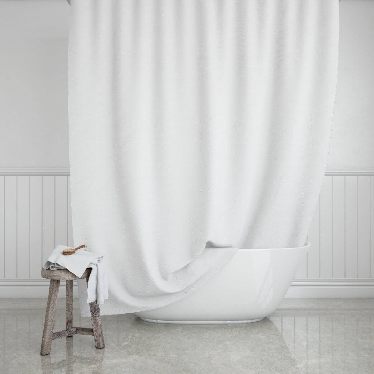 Hvidt badeforhæng i vandafvisende polyester, 180 x 200 cm