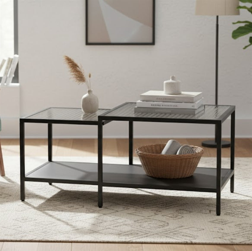 Nordic Shade sidebord med riflet glasplade og sort metal fra Scandinavian Living