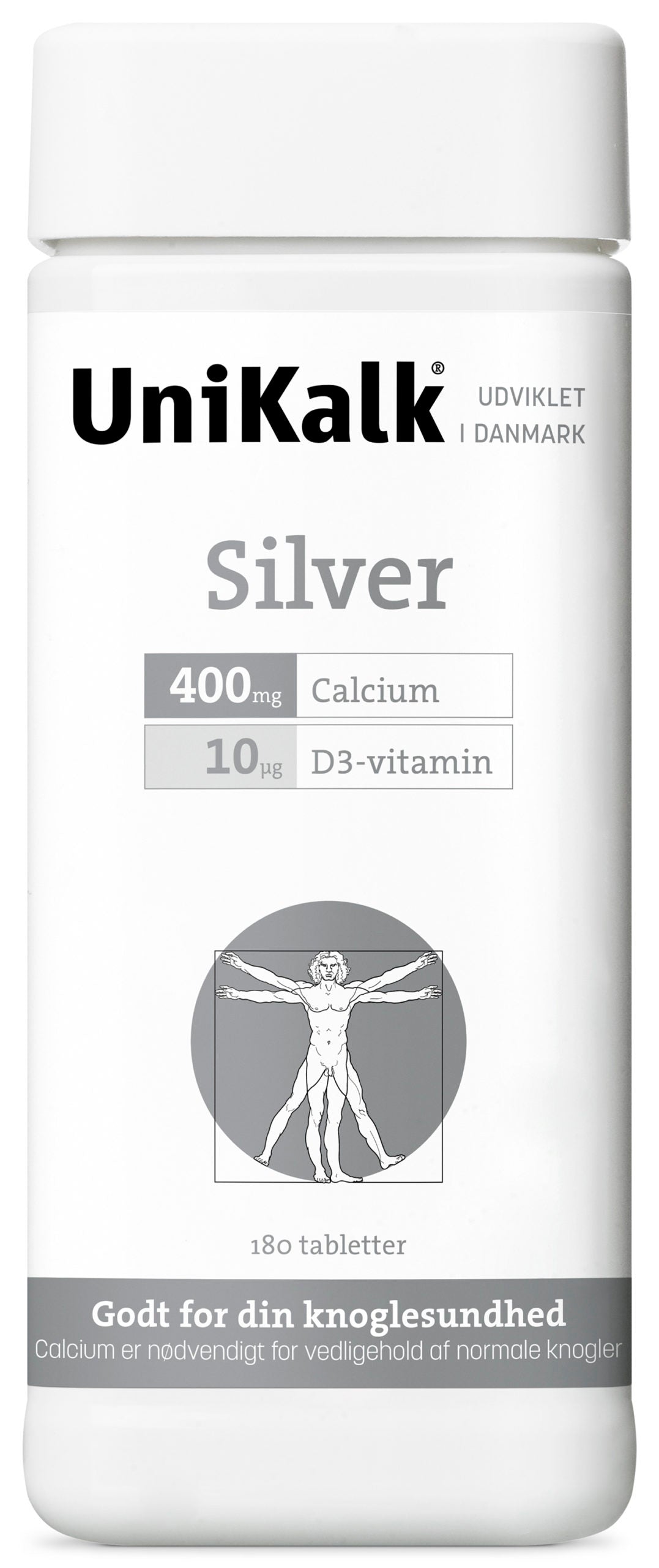 UniKalk Silver kosttilskud med kalk og D-vitamin, pakke med 180 stk.