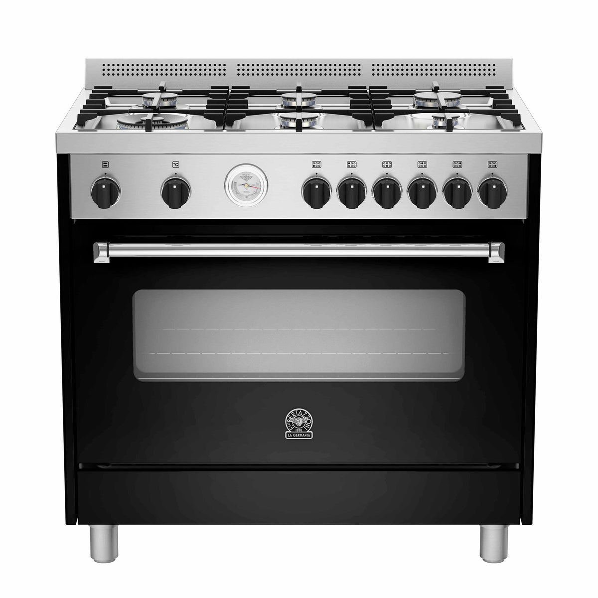 La Germania AMS96C61BNE gaskomfur på 90 cm i mat sort og rustfrit stål