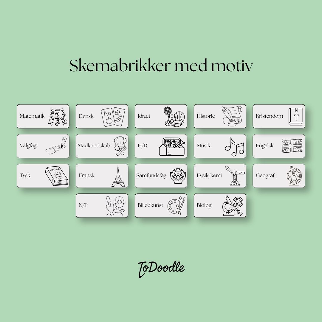 Pakke 1 med grå magnetiske skemabrikker med motiv fra ToDoodle DK