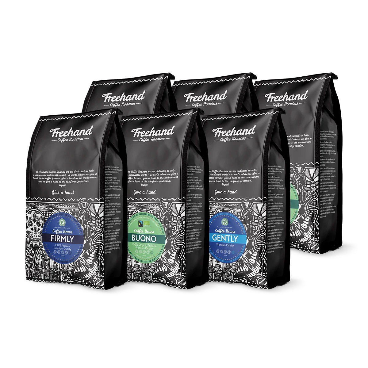 Freehand Bestseller kaffe smagskasse med tre kaffevarianter, 6 kg i alt
