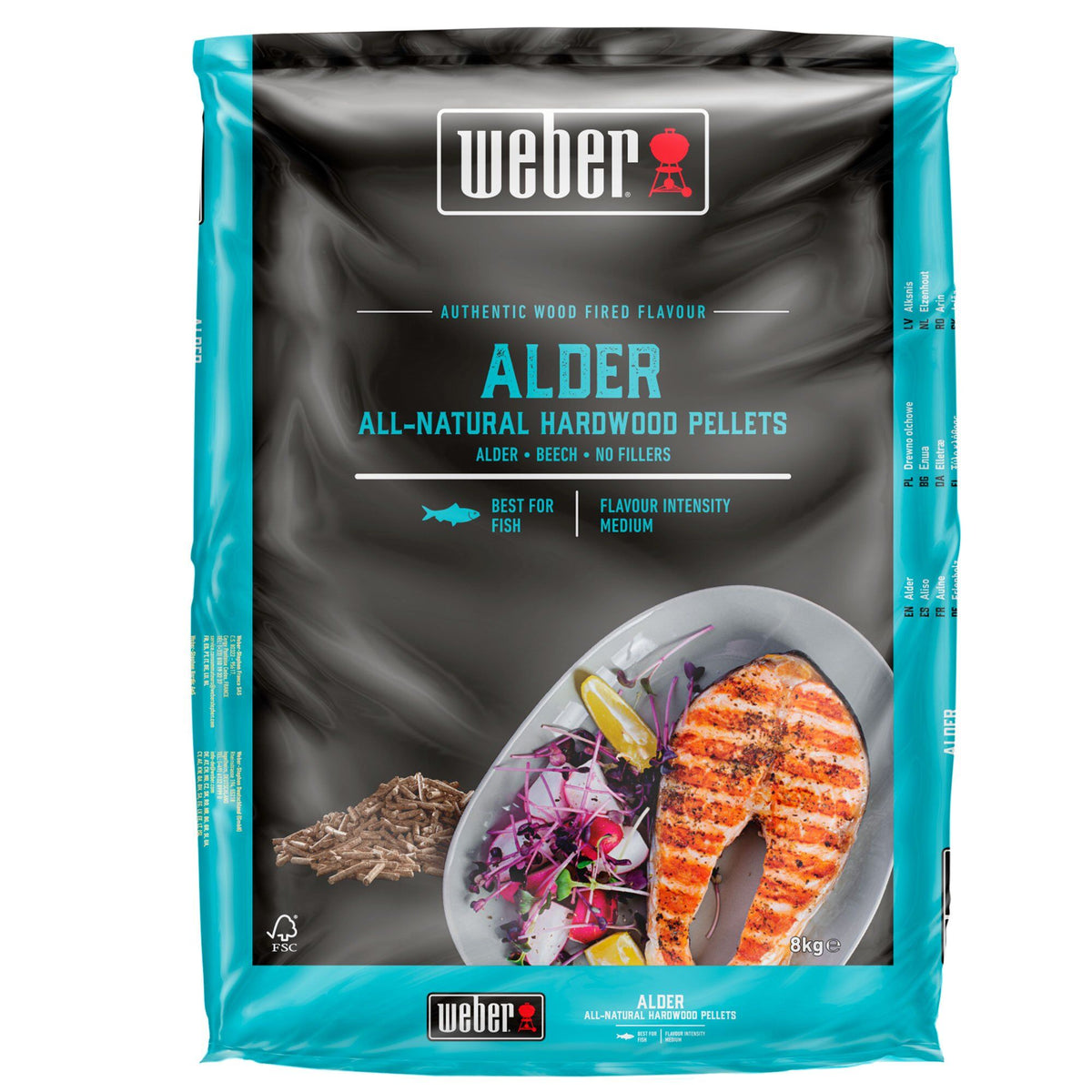 Pose med Weber træpiller af elletræ, 8 kg, til grill