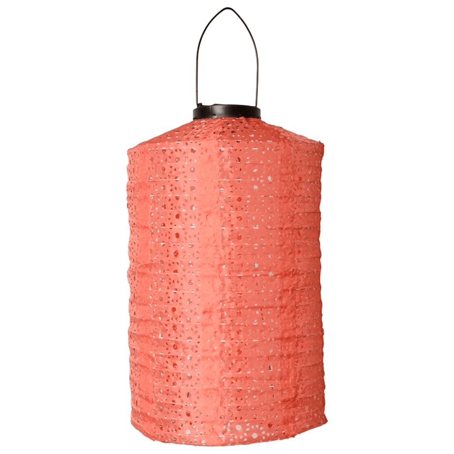 Pink solcellelanterne i cylinderform til dekorativ udendørs belysning