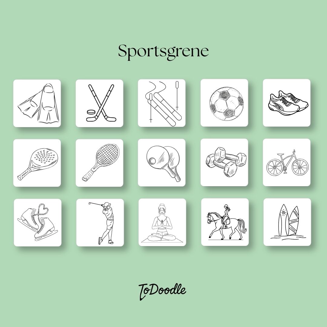 ToDoodle pictogrammer pakke 2 med 15 motiver af forskellige sportsgrene