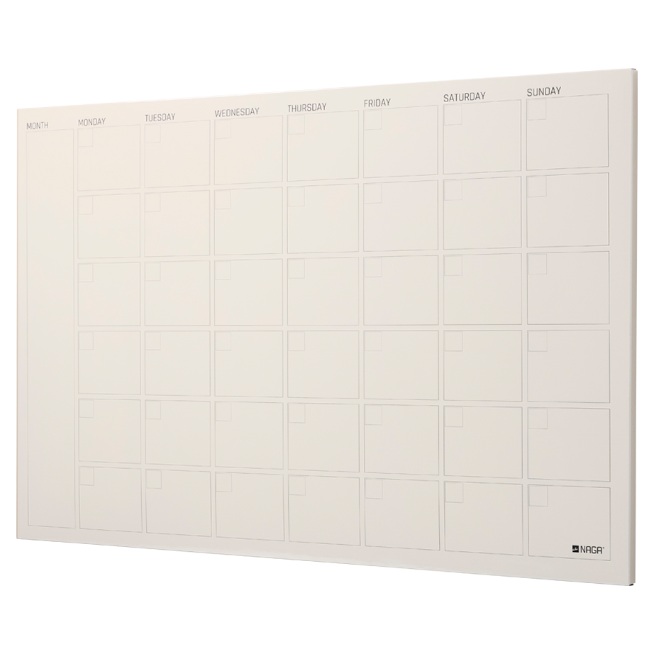 Beige magnetisk månedstavle i stål, 90 x 60 cm, med engelsk tekst