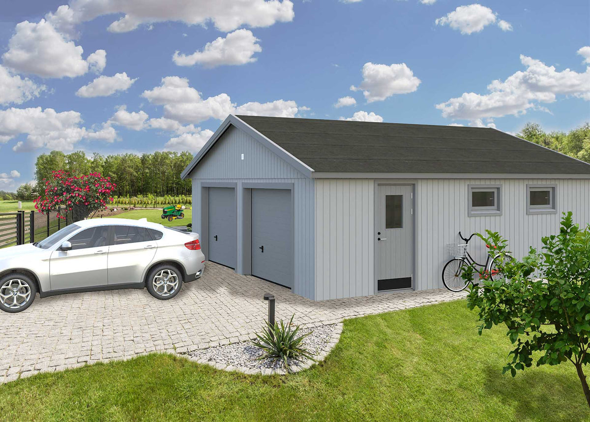 Garage 785, rummelig dobbeltgarage på 44,7 m² med plads til to biler fra Sølund Huse