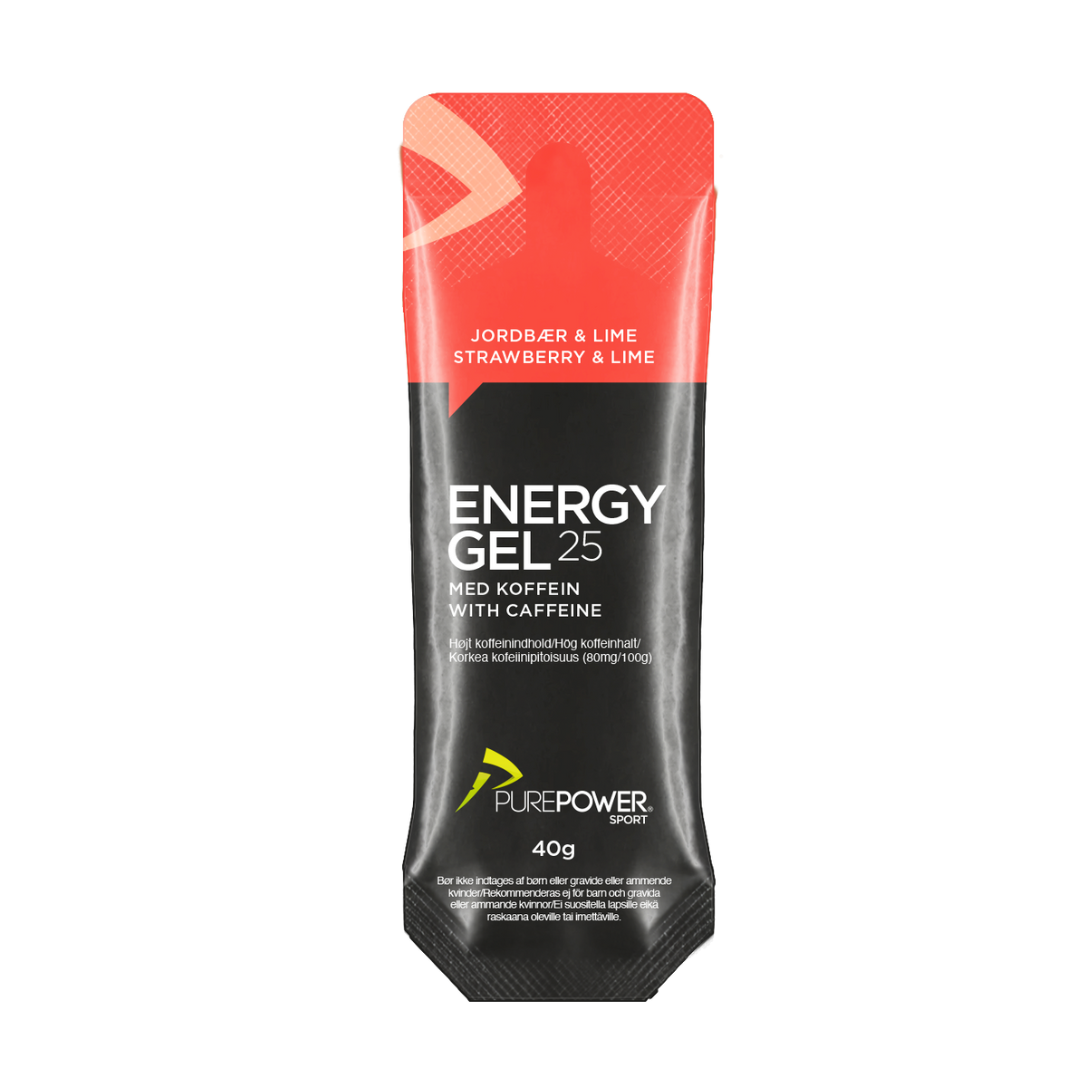 PurePower Energy Gel 25 med koffein og smag af jordbær og lime, 40 g