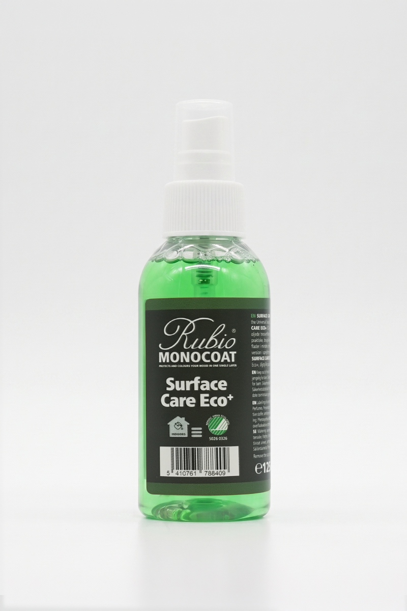 Flaske med Rubio Monocoat Surface Care Eco+ sæbe til olieret træ, 125 ml