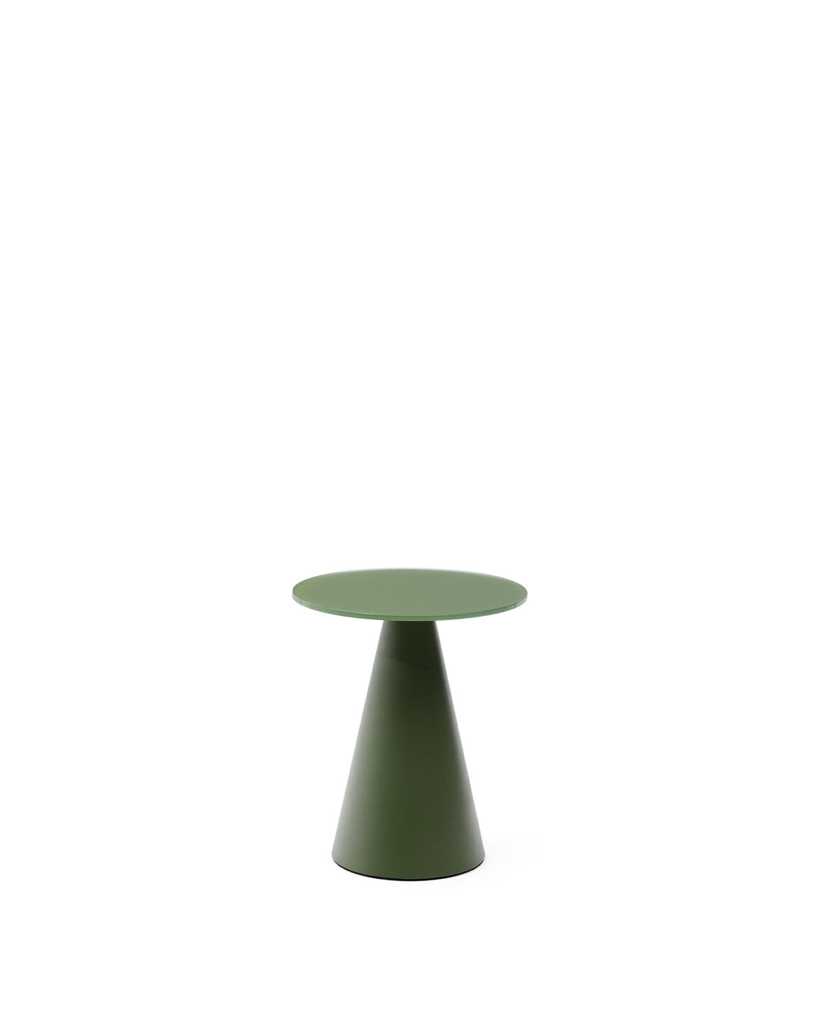 Kave Home Wilshire rundt sidebord i matteret hærdet glas og mat grønt stål, Ø30 cm