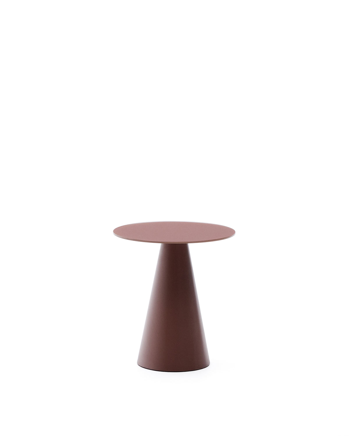 Kave Home Wilshire rundt sidebord i matteret hærdet glas og mat terracotta stål, Ø50 cm