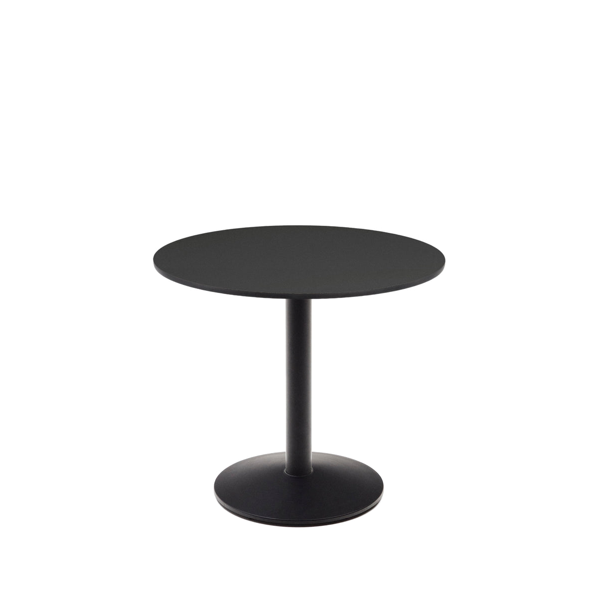 Rundt havebord fra Kave Home, Esilda, med sort HPL-bordplade og sort metalstel, Ø90
