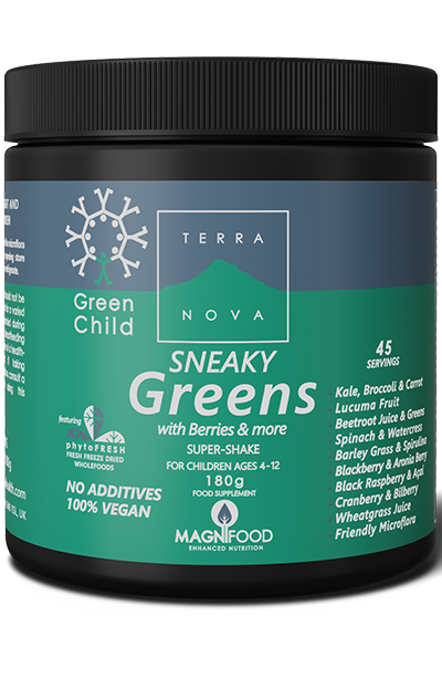 Pakke TerraNova Sneaky Greens, 50 kapsler med vitaminer og mælkesyrebakterier til børn