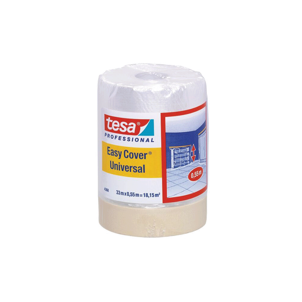 Rulle med Tesa Easy Cover afdækningsplast, 33 m x 55 cm