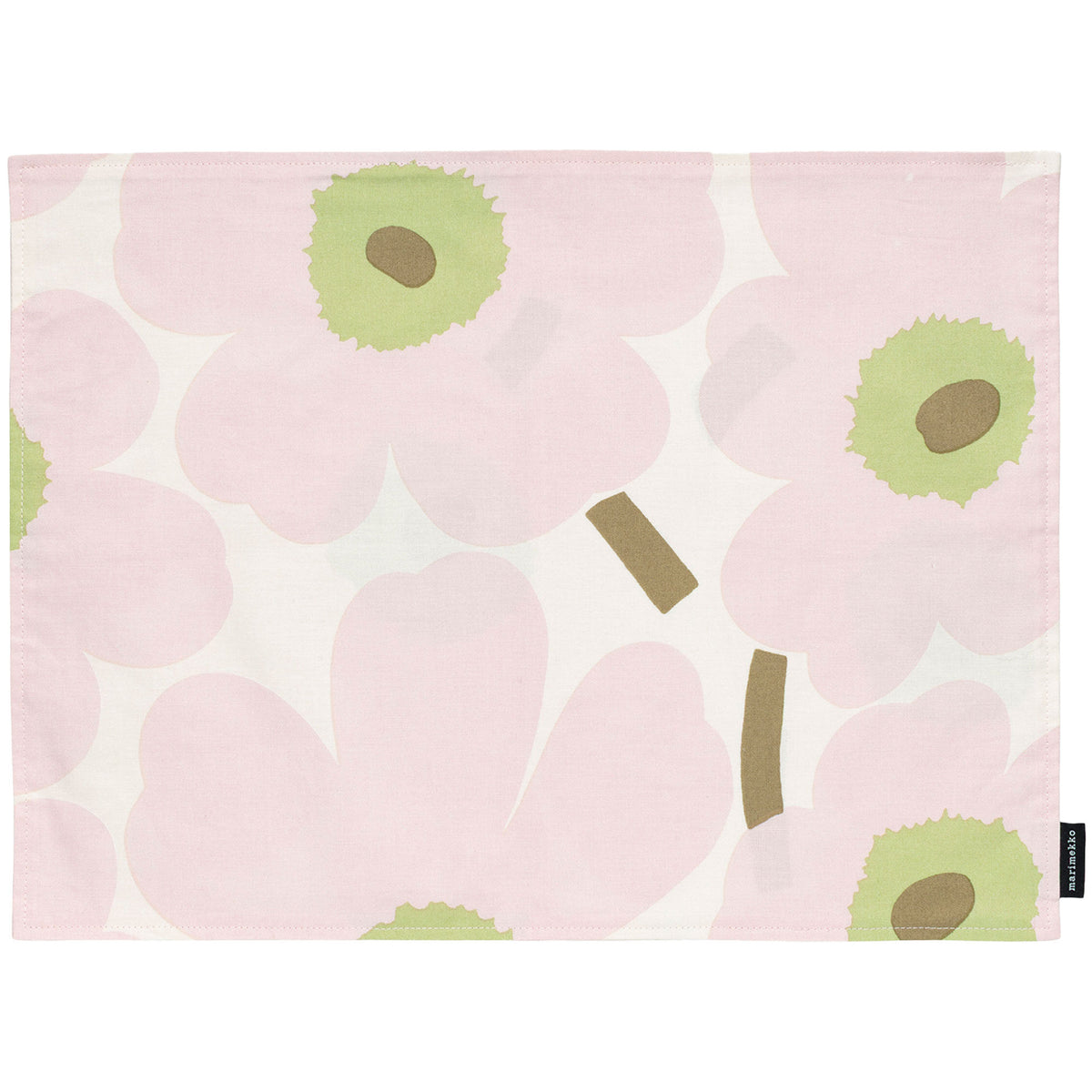 Marimekko Unikko dækkeserviet 31 x 42 cm med blomstermotiv i hvid, rosa og pæregrøn