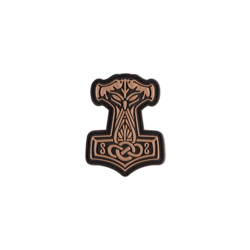 Broderet Thors hammer patch inspireret af nordisk mytologi til skoletaske