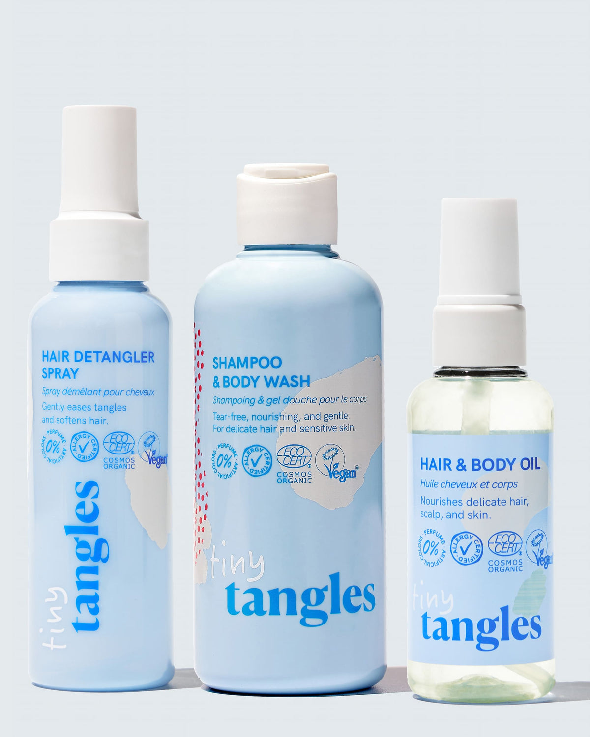 Hairlust Tiny Tangles Bundle med babyshampoo, balsamspray og babyolie
