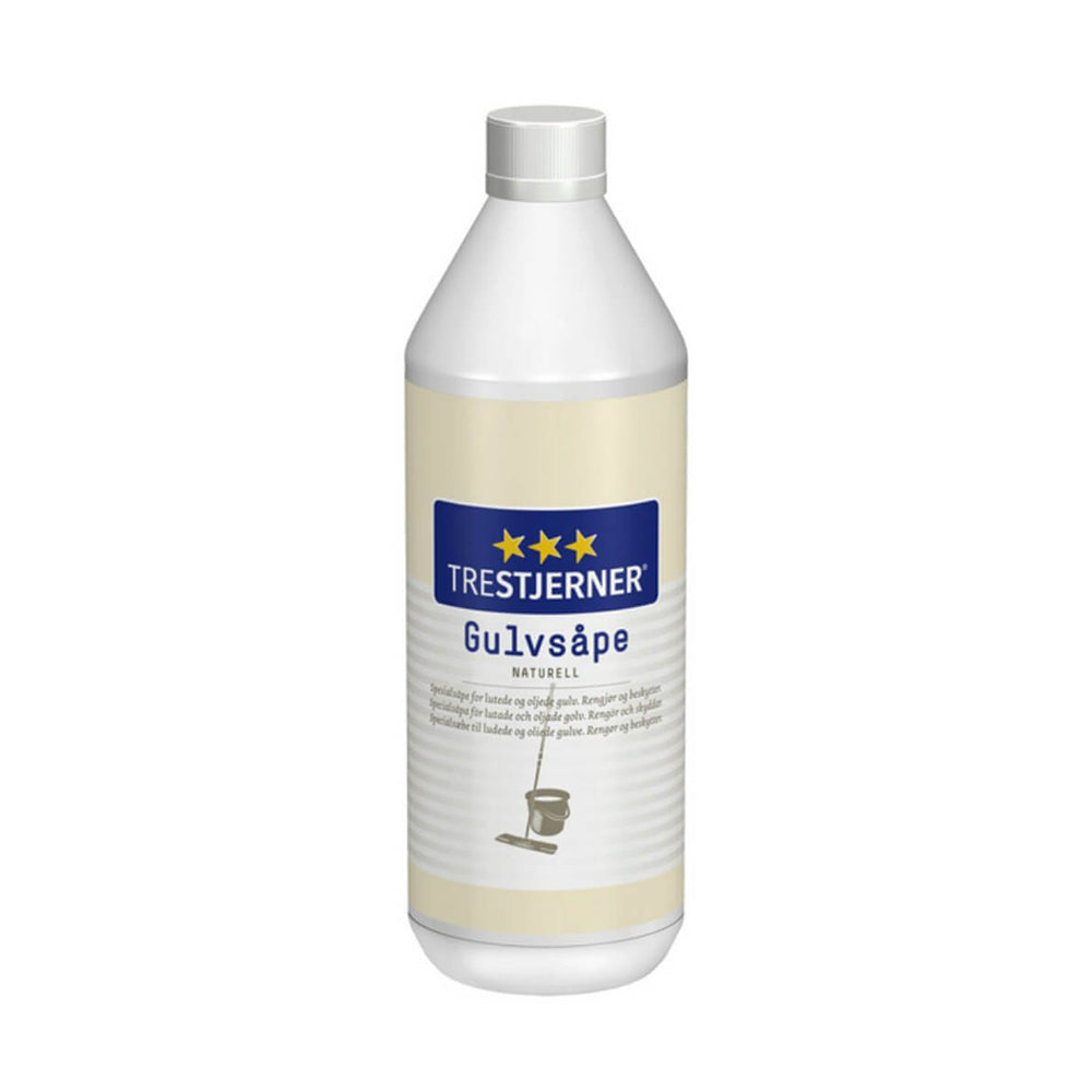 Flaske med Trestjerner Gulvsæbe klar på 1 liter til ludbehandlede gulve