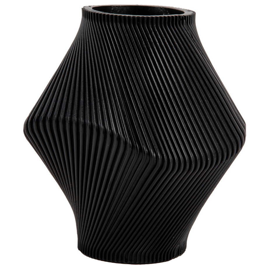 Sort twist vase i polyresin med snoet design og rillet overflade