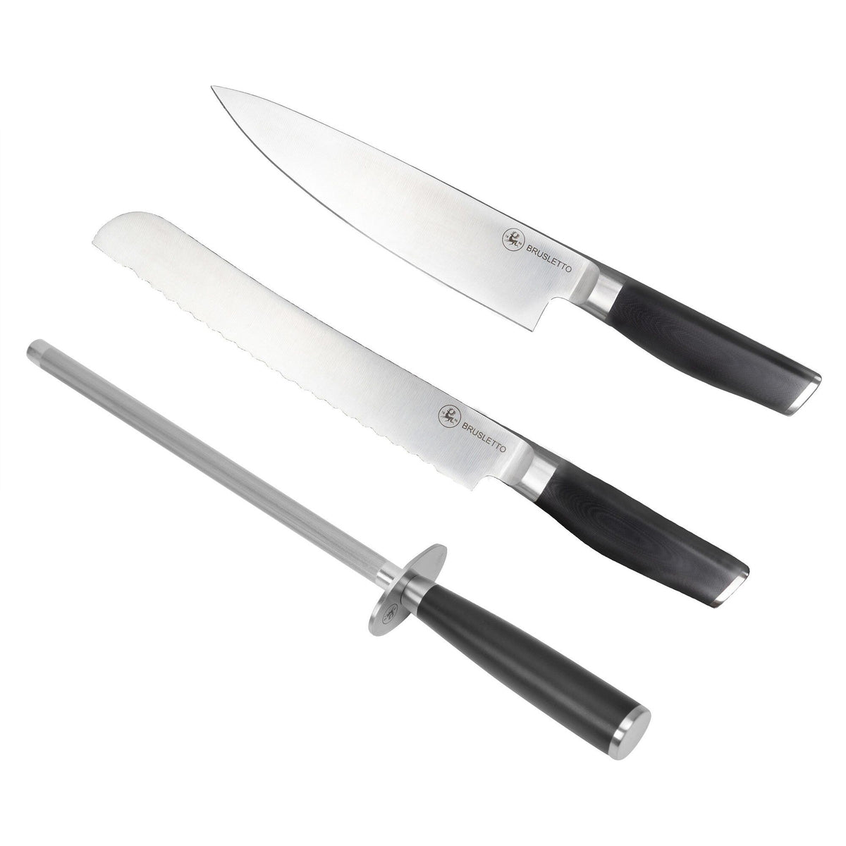 Brusletto knivsæt med kokkekniv, brødkniv og slibestål