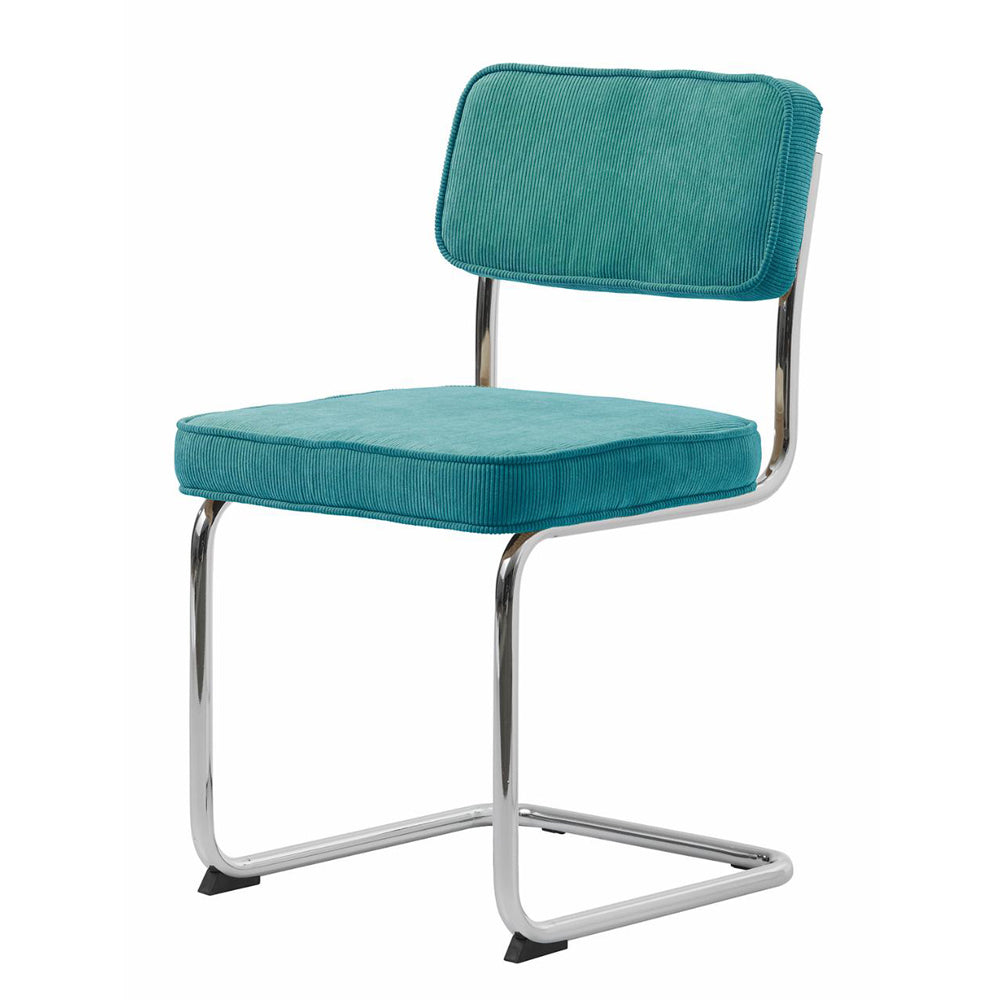 Unique Furniture Regal spisebordsstol i blå fløjl af polyester med krom metalstel