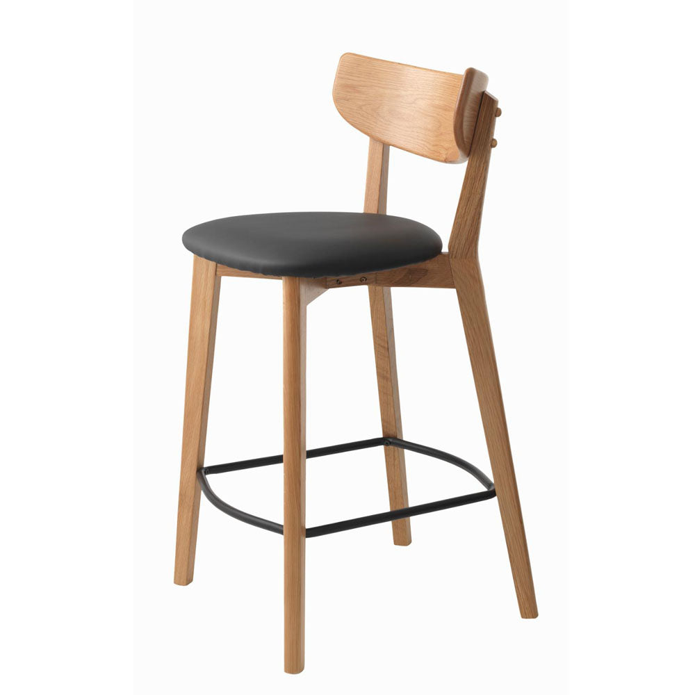Unique Furniture Luxe counterstol i natur egetræ og sort PU med ryglæn