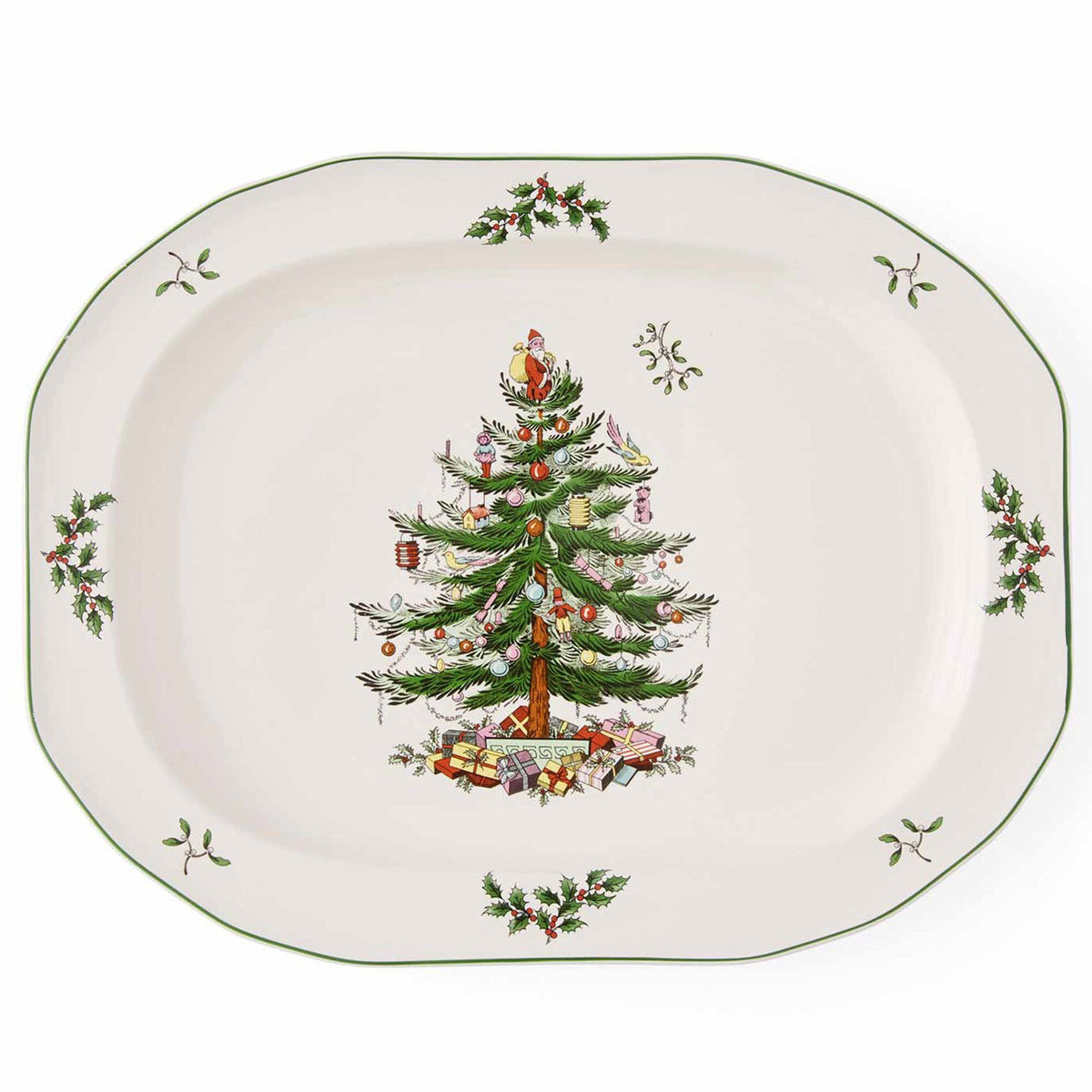 Spode Christmas Tree ovalt serveringsfad i stentøj med juletræsmotiv